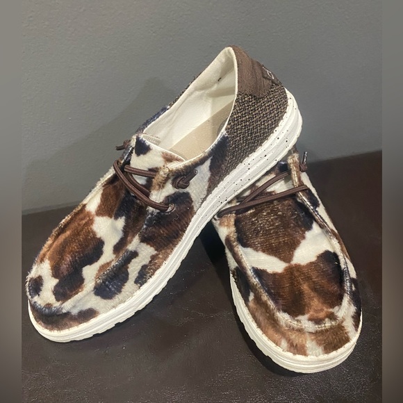 Hey Dude Shoes - Cow print Hey Dudes size 8 women’s from the Buckle